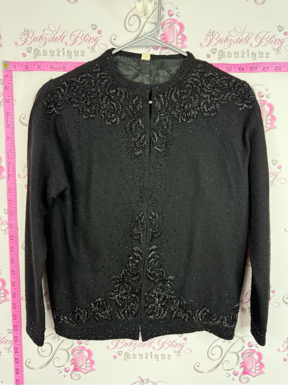 Vintage sweater cardigan Black Beaded Floral Cardigan Sweater